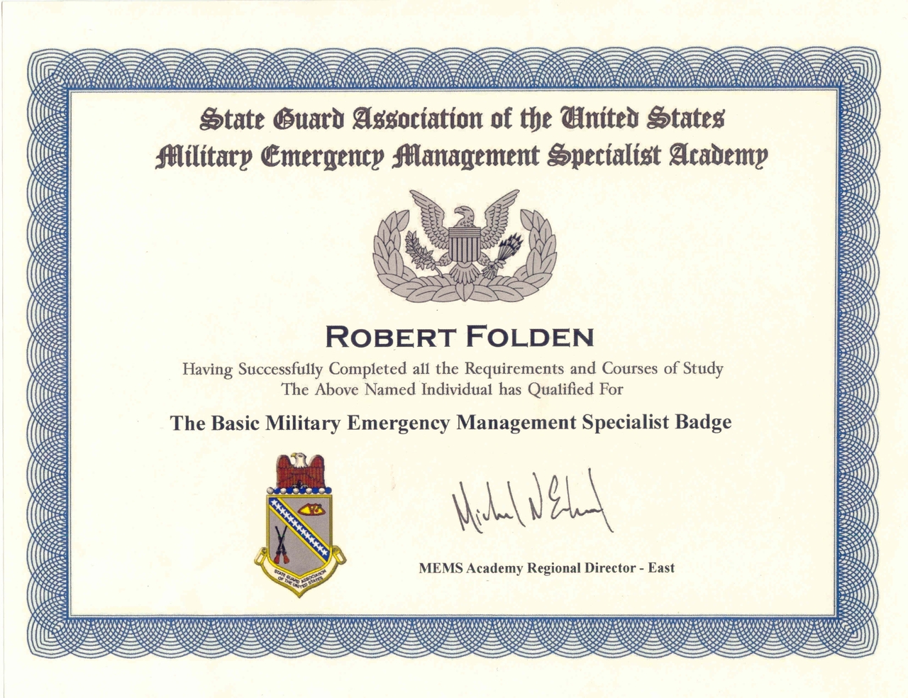 Photo Basic Military Emergency Management Specialist Badge In The