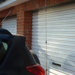 Diamond NR-790 144/430 MHz mobile antenna fitted to rear door of the RAV4. I cut the lip off a Diamond DPK-TR antenna mount so that the door will open