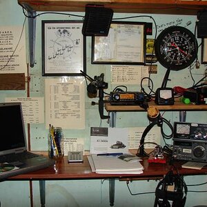My revised shack, I eliminated The VHF Marine, and Uniden 440 Mhz radio, moved the IC-2200H to my Jeep Liberty, and replaced them with a new Icom ID-8