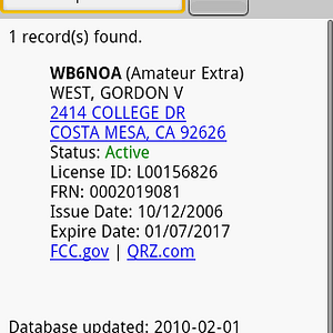 Callsign Lookup main screen