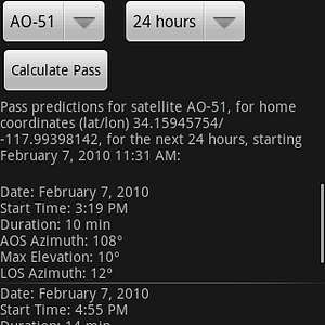 HamSatDroid Main screen