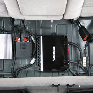 Hidden stuff under the back seat:

Duplexer, TinyTrak3+, 300W inverter, FT-90R "brains," 200W stereo amplifier, ground block, fuse block, power relays
