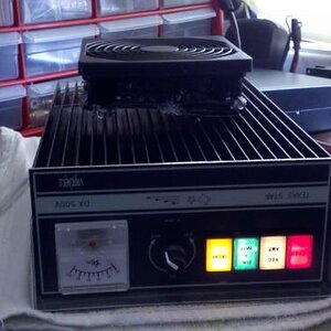 fan being used is rated at 13.8vdc, 70 CFM. loud but keeps the transistors much cooler.