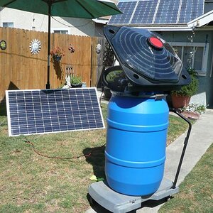 Solar Water Heater

This was my first attempt at constructing a solar water heater system.

The system consists of a 55 gal. tank, a 24vDC SHURflo 3.0