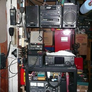 My garage station from a few years ago. Now running a TS-2000 and receive on an IC-R7000 when duplexing