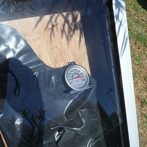 Testing the new solar collector. The temperature inside the box rose to over 200F degrees in less than 30 minutes ... better than I thought it would p