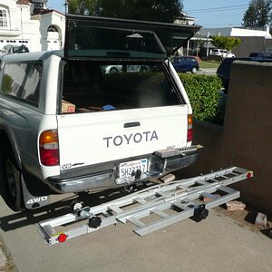 Bike rack assembled and mounted on the Tacoma