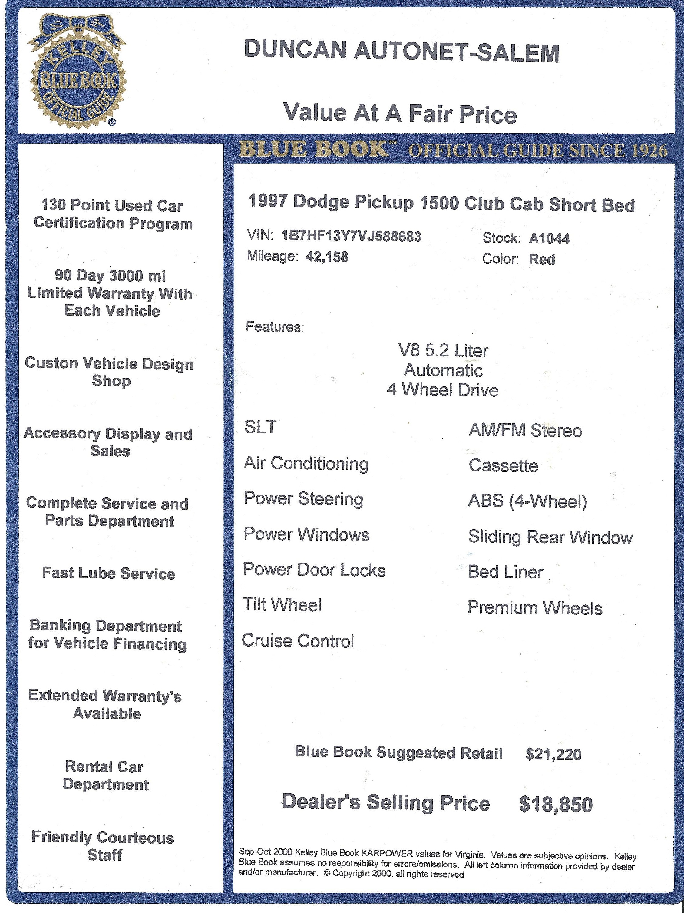 2nd Owner's Sales Sticker