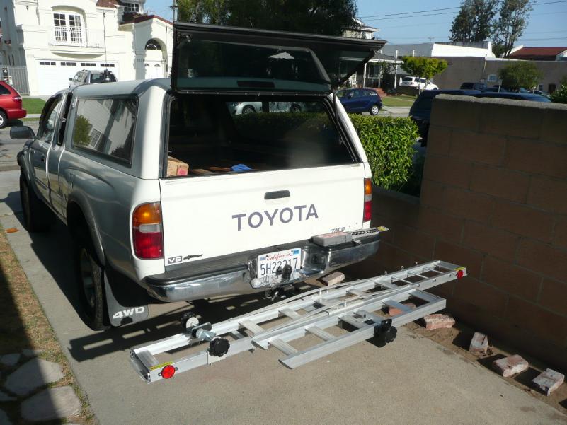 Bike rack assembled and mounted on the Tacoma