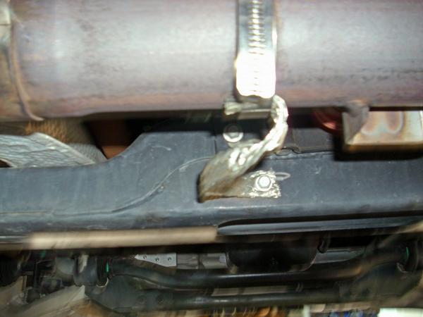 Exhaust where it Tee's from the header to frame.