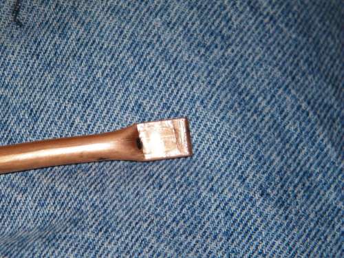 Flat area bent into Soft Copper Tubing and ready for 1/8" Hole to be drilled for Aluminum Rivet