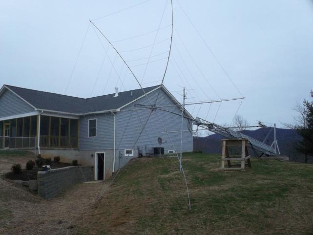 Hex Beam mounted to tower.Below the Hex is a VHF/UHF combination Beam: Gulf Alpha 2M vert/horz 7element with 440 10 element vert.