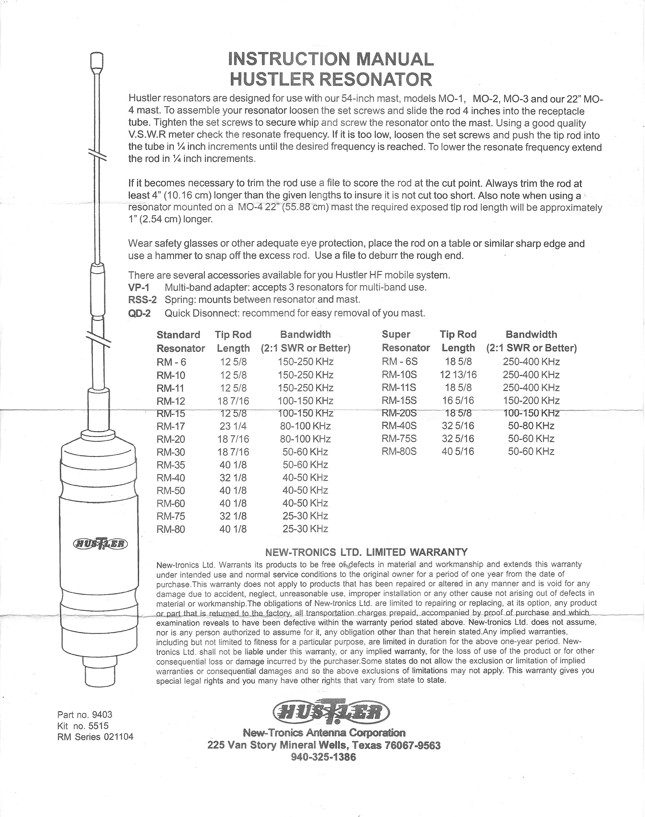 Hustler Resonator Information