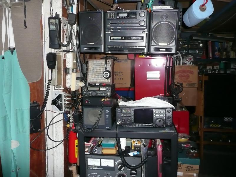 My garage station from a few years ago. Now running a TS-2000 and receive on an IC-R7000 when duplexing