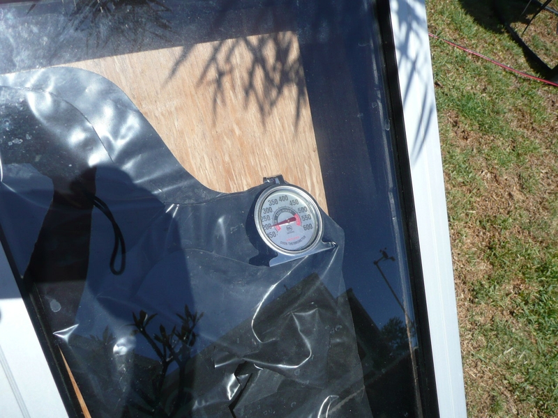 Testing the new solar collector. The temperature inside the box rose to over 200F degrees in less than 30 minutes ... better than I thought it would p