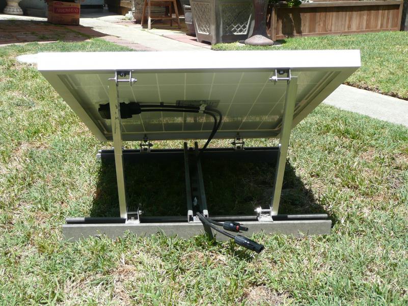 The rack assembly I fabricated for the 40-watt panel (x2).

Racks were fabricated using left over scrap materials. Bases are fiberglass UniStrut, cros