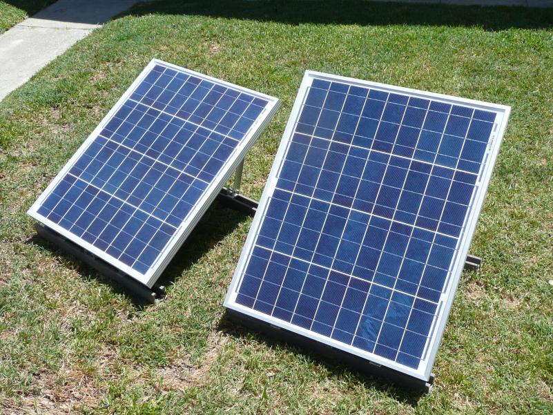 These are a couple of 40-watt multi-crystalline solar panels I purchased from DiscountSolar (on ebay) last year. Free shipping, but CA tax. These were